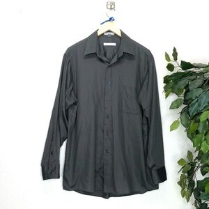 Mens Geoffrey Beene Dark Grey Sateen Wrinkle Free Button Down Top
